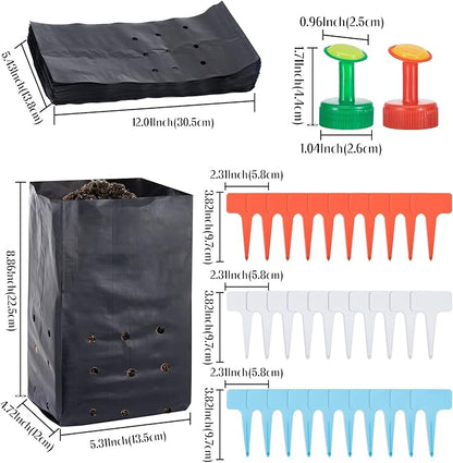 100 Pcs Nursery Growing Bags Seedling Starter Bags with 30 Plant Labels & 2 Mini Watering Sprinklers,Plant Grow Bags Plants Pots Plastic Pouches for Garden Trees,Flowers, Vegetable(8.8x5.3x4.7 Inch)