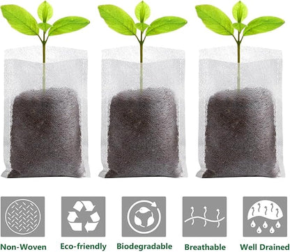 Biodegradable Seed Nursery Bags, Non-Woven Plants Grow Bags, Fabric Seedling Pots Plants Pouch, Gardening Seed Plant Bag with Soil Scoops, Home Garden Tool Supply for Farms (3.15"x3.94"/Pack of 500)
