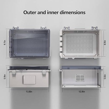 ABS Electrical Junction Box, Ventilated Design, Cable Grommets, IP65 Waterproof Enclosure, Indoor/Outdoor Use with Mounting Panel .(Clear Cover, 13.8"x9.7"x5.9")