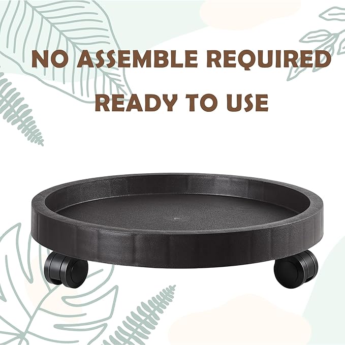 14.2 Inch Planter Caddies Rolling Saucer Caddy with Wheels, Heavy Duty Wheeled Stand for Potted Plant, Round Coaster Roller Base Tray with Casters, Flower Pot Dolly Holder for Indoor Outdoor