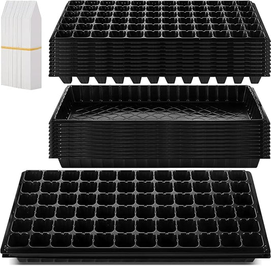 Yinder 20 Pcs Seed Starting Trays with Dome 72 Cells Plug Trays and 1020 Tray No Holes with 100 Pcs Tags Seed Starter Kit for Nursery Germination Plant Propagation
