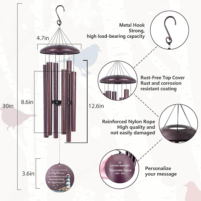 ASTARIN 30/36/45inch Personalized Memorial Wind Chimes for Loss of Loved One, Memorial Gifts for Loss of Mother/Father, Sympathy Gifts for Funeral Condolence Bereavement Grief, Produced in USA