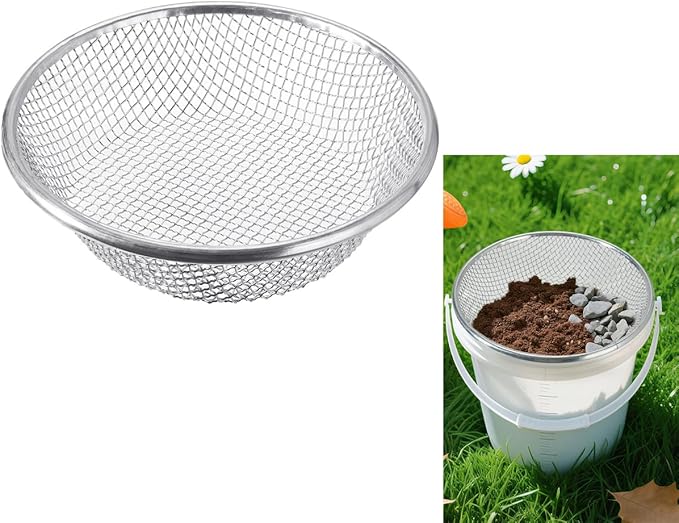 Soil Sifter Sieve Rock Sifter, Galvanized Screen for Compost, Dirt, Garden Soil Sieve Fits 5 Gallon Bucket, Rust-Resistant Compost Sifter,1/4in
