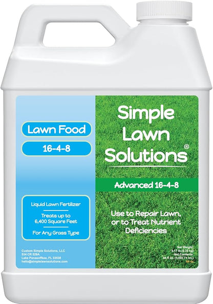 Advanced 16-4-8 Lawn Fertilizer - Liquid Lawn Food Spring & Summer Concentrated Spray - Any Grass Type- Fish and Seaweed Kelp- Balanced NPK - Simple Lawn Solutions (64 Ounce)