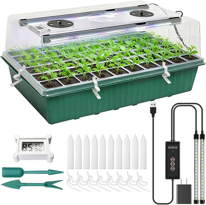 Self-Watering Seed Starter Tray with Grow Light,60-Cell Seed Starter Kit with Humidity Dome,Seed Germination Kit,User-Friendly Plant Germination Trays for Indoor Plants