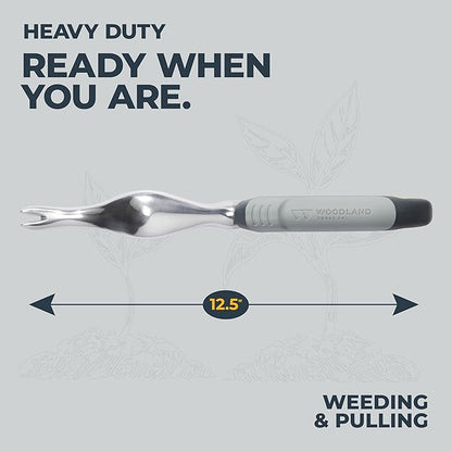 Woodland Tools Heavy Duty Garden Weeder – Manual Weed Puller Tool with Anodized Aluminum Blade & Ergonomic Grip – Root Remover for Dandelions, Thistles, & Taproots – Lawn & Flower Bed Weeding Tool