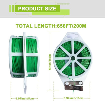 656ft/200m Twist Ties for Plants, Garden Twine for Climbing Plants & Outdoor Use, UV Resistant Plant Ties with Cutter, Garden Wire/String/Ties for Vines, Shrubs, Home & Office Organizing