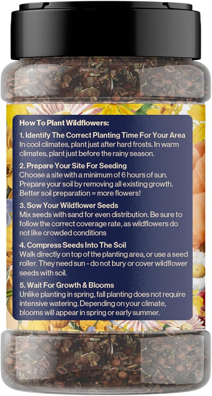 Wildflower Seed s – Perennial Flower Seeds Mix to Plant Anywhere, by Geva Grow | 12-Type Beautiful Perennial Wildflower Seeds Bulk 90,000+ Seeds, 2 Ounce, No Messy Packets