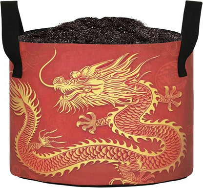 7 Gallon Chinese Dragon in Red Grow Bag Heavy Duty Thickened Plant Pot Containers with Handles for Potato Tomato Flowers Fruits Vegetables