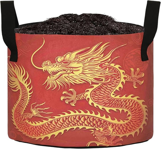 10 Gallon Chinese Dragon in Red Grow Bag Heavy Duty Thickened Plant Pot Containers with Handles for Potato Tomato Flowers Fruits Vegetables