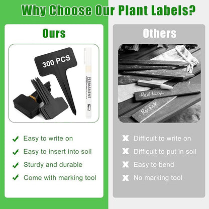 100Pcs T-Type Plant Labels, Black Durable Plastic Plant Tags with A Marker Pen, Reusable Waterproof Plant Markers for Outdoor Nursery Plants Seed