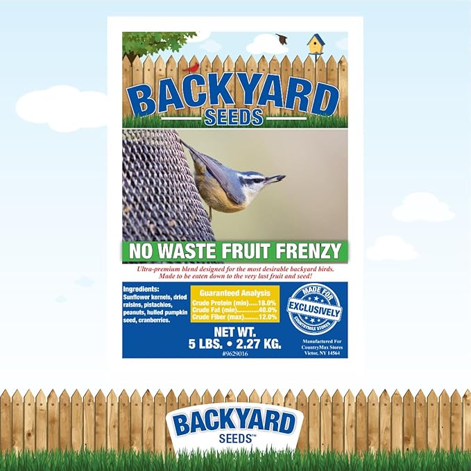 Backyard Seeds Fruit Frenzy No-Waste Bird Seed Mix 20lbs - Premium Blend with Pumpkin Seeds, Cranberries & Pistachios, Small Bag of Wild Bird Food