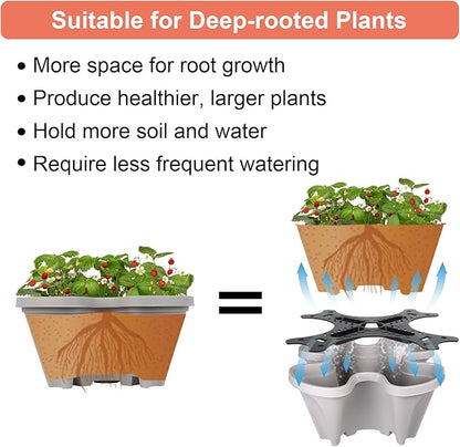 GameXcel Vertical Planter 5 Tier Stackable Planters Garden Planters Strawberry Herb Flower and Vegetable Planter Indoor Outdoor Gardening Pots with Removable Wheels and Tools 2-Pack
