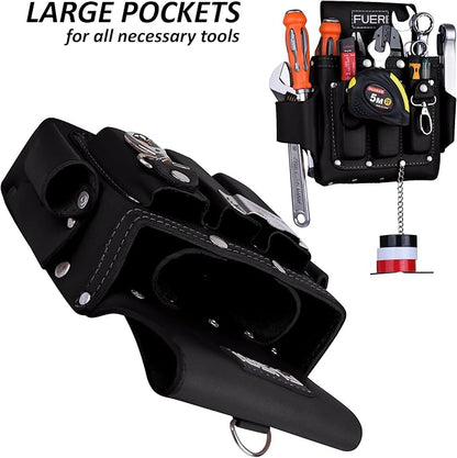 FUERI Leather Tool Pouches Carpenter Electrician Belt Bags Organizer 4 Pocket Professional Heavy Duty Pouch for Construction Framing
