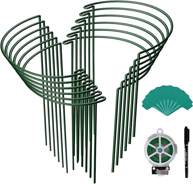 12 Pack Plant Support Stakes,4mm Thick Metal Peony Support,Plant Cage with Twist Ties and Plant Labels,15.7 Inch Plant Supports for Outdoor and Indoor Plants Peony,Tomato,Hydrangea,Rose,Vine