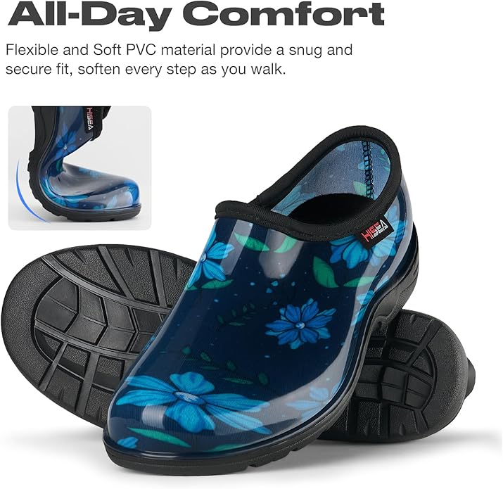 HISEA Waterproof Garden Shoe for Women Outdoor Slip-On Garden Clogs Rubber Rain Boots Short Ankle Booties Rain Shoes with Comfort Insole