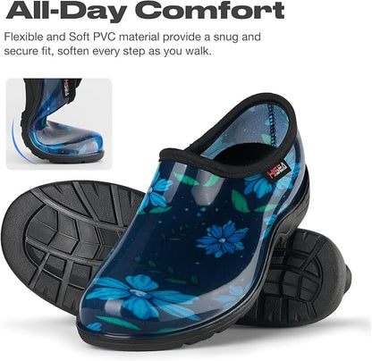 HISEA Waterproof Garden Shoe for Women Outdoor Slip-On Garden Clogs Rubber Rain Boots Short Ankle Booties Rain Shoes with Comfort Insole
