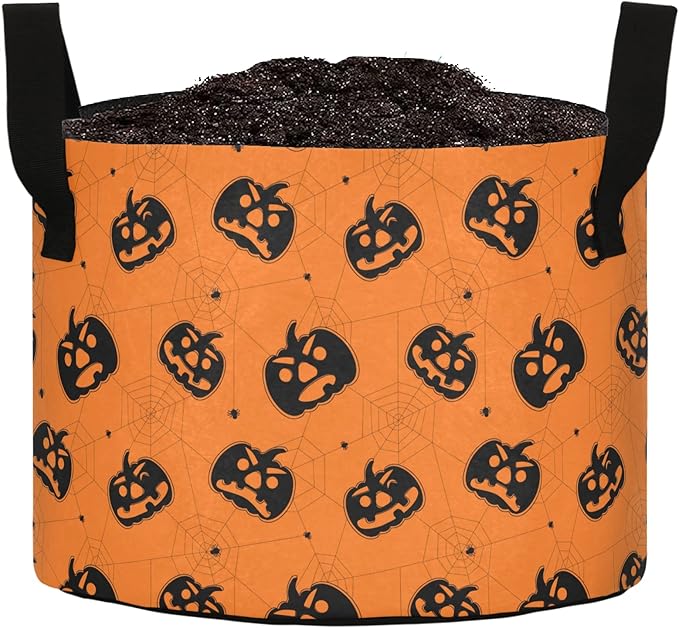 3 Gallon Pumpkins Spider Web Halloween Heavy Duty Grow Bag Breathable Planter Pot Containers with Handles for Potato Tomato Fruits Vegetables Flowers