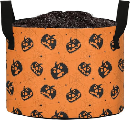 7 Gallon Pumpkins Spider Web Halloween Heavy Duty Grow Bag Breathable Planter Pot Containers with Handles for Potato Tomato Fruits Vegetables Flowers