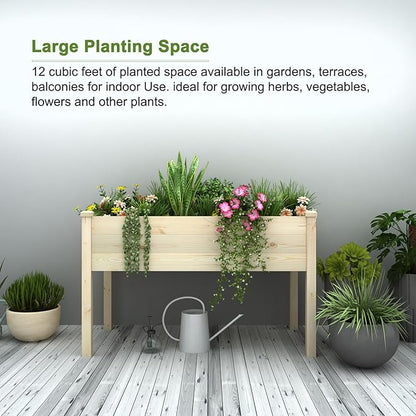 BIRASIL Outdoor Raised Garden Bed, Wood Planter Box for Vegetable Flower, Elevated Reinforced Large Garden Planters Boxes for Backyard Patio Gardening Balcony (48.5”L, Natural Wood)