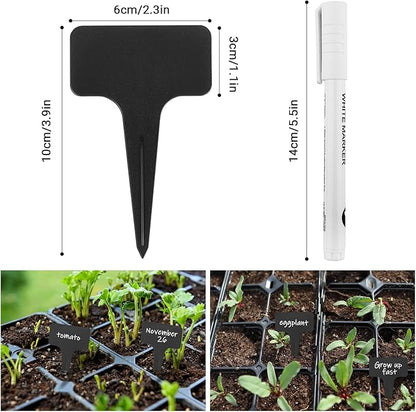 Greaner T-Type Plant Name Tags, 4 Inch 100 PCS Garden Labels Markers for Outdoor Garden Waterproof, Plastic Plant Tags for Indoor Outdoor Pots with A Pen(Black)