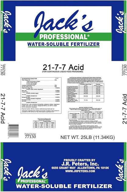 Jack's Classic Professional 21-7-7 Water Soluble Fertilizer for Acid Loving Plants in Continuous Feed Programs, 25lbs