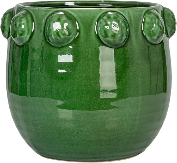 Creative Co-Op Round Terra-Cotta Planter with Raised Dots Design, Green