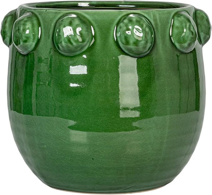 Creative Co-Op Round Terra-Cotta Planter with Raised Dots Design, Green