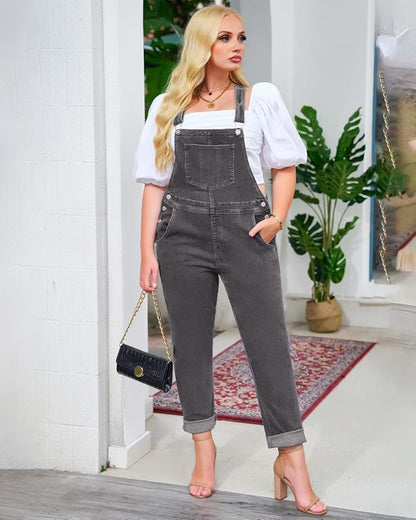Vetinee Womens Classic Adjustable Straps Pockets Denim Bib Overalls Jeans Pants