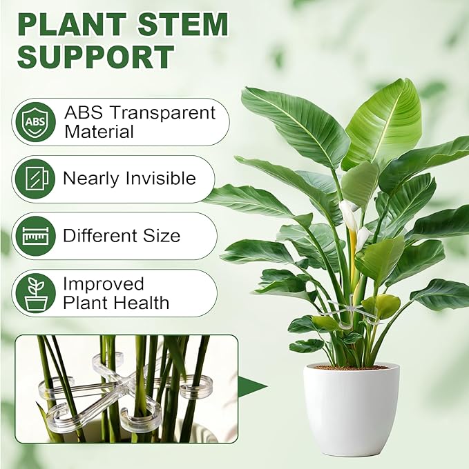 8pcs Upgraded Plant Stem Support, Transparent Plant Support for Indoor Plants, 4 Sizes Climbing Houseplant Stem Holders, Reusable Plant Stabilizer, Indoor Plants Accessories