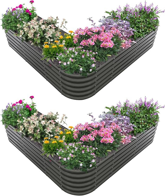 A ANLEOLIFE 2 Set Heart-Shaped Galvanized Raised Garden Beds Outdoor,81x81x18in Large Metal Planter Box for Planting Vegetables Flowers Herb, Anti-Rust & Easy-Setup, Quartz Grey
