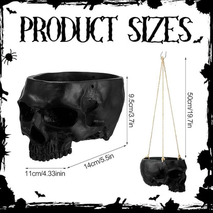 2 Pack Hanging Skull Planter Pot with Ropes Gothic Skeleton Plant Pot Skull Candy Bowl for Succulent Plants Flowers Horror Head Wall Decoration