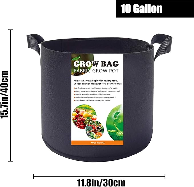 5-Pack 10 Gallon Plant Grow Bags, Heavy Duty Thickened Non-Woven Aeration Fabric Pots Container with Reinforced Handles for Gardening