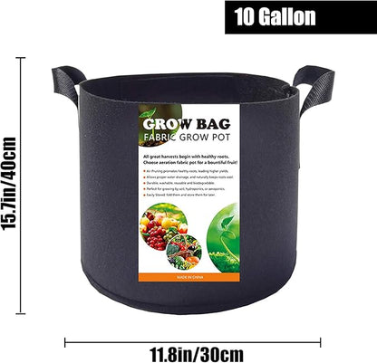 5-Pack 10 Gallon Plant Grow Bags, Heavy Duty Thickened Non-Woven Aeration Fabric Pots Container with Reinforced Handles for Gardening