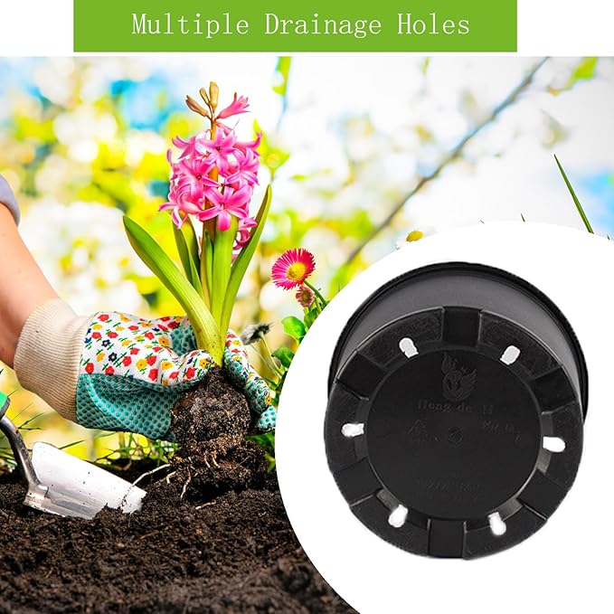2 Gallon Plastic Nursery pots, 15 Pack 8.6 Inch Round Plant Pots with Drainage Holes, 8.6 Inch Planter Pots for Outdoor Indoor Plants, Flowers, Black