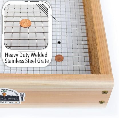 Cedar Garden Sifter for Compost, Dirt and Potting Soil - Handcrafted in The USA - Sustainable Cedar - Heavy Duty Stainless Grate (Handheld)