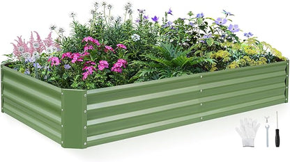 INNO STAGE Galvanized Raised Garden Bed Kit, 6x3x1FT Metal Raised Garden Beds for Vegetables, Rust-Resistant & Easy Assembly, Outdoor Raised Beds for Gardening, Flowers, Herbs (Green)