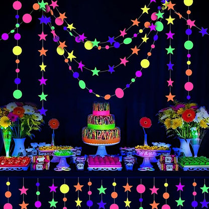 108feet UV Round Dot Star Kit Neon Paper Garland Glow in The Dark Party Favors Streamers Banner for Black Party Supplies UV Reactive Circle Dot Star Garland Wedding Birthday Glow Party Supplies…