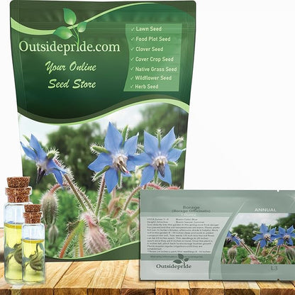 Outsidepride Blue Borage Seeds for Planting – 1/4 lb. Annual, Drought-Tolerant Herb Seeds with Star-Shaped Blooms, Attracts Bees for Pollinator Gardens, Summer Teas, Decoration & Culinary Use