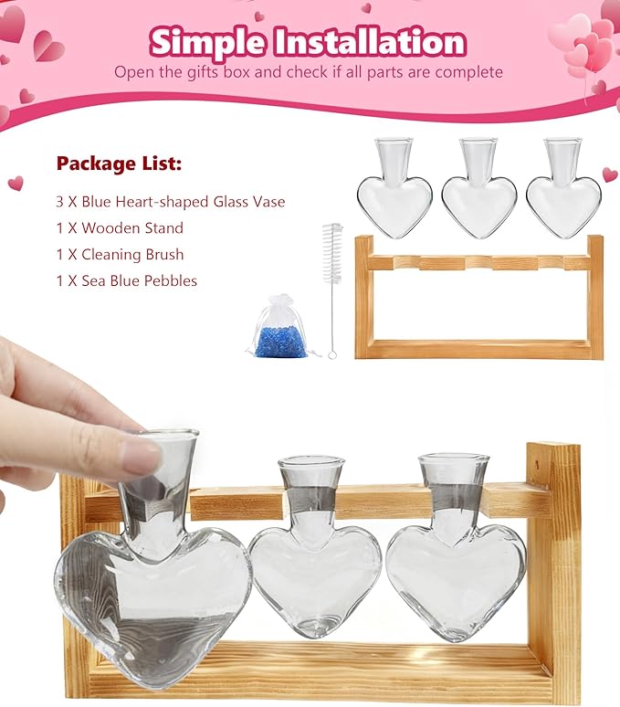 Nacome Plant Terrarium Propagation Stations: Birthday Gifts for Plant Lovers Women Mom Wife Daughter - 3 Bulb Glass Vase with Wooden Stand Tabletop for Hydroponics Home Garden Decor(Gray)