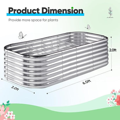 Quictent Raised Garden Bed Kit Oval Galvanized Metal Planter Box Tall for Vegetables Outdoor Backyard, Strengthened by Crossbar, Silver 6x3x2 ft
