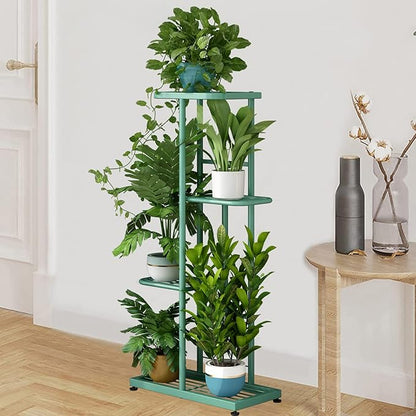 LINZINAR Metal 4 Tier 5 Potted Indoor Outdoor Plant Stand Shelf Planter Display for Patio Garden Corner Balcony Living Room