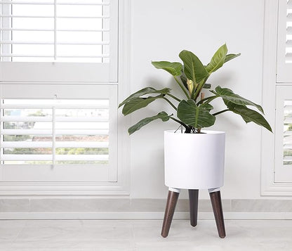 D'vine Dev 8 Inch Planter Pot with Stand, Mid-Century Tall Plant Pot with Legs for Indoor Plants, Small, White, 88-O-A-1