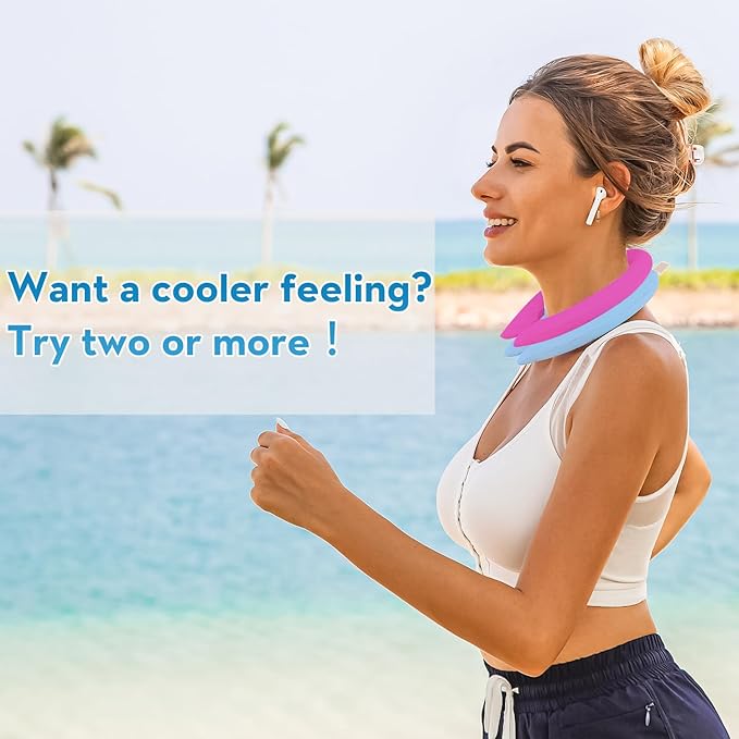 2PCS Neck Cooling Tube with Cold Insulated Bag,Reusable Ice Neck Cool Wearable Body Cooling Products for Summer Heat (Pink*2)