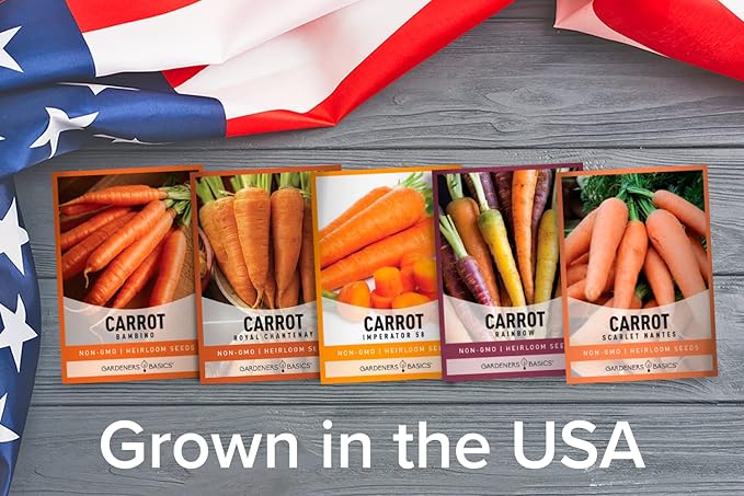 Gardeners Basics, Carrot Seeds for Planting Home Garden - 5 Variety Pack Rainbow, Imperator 58, Scarlet Nantes, Bambino and Royal Chantenay Great for Spring, Summer, Fall, Heirloom Carrot Seeds