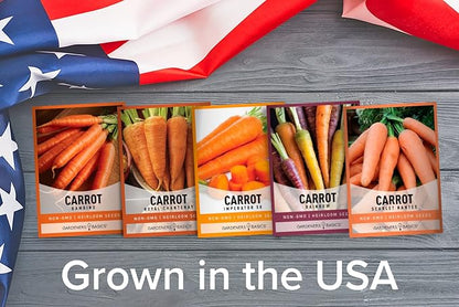 Gardeners Basics, Carrot Seeds for Planting Home Garden - 5 Variety Pack Rainbow, Imperator 58, Scarlet Nantes, Bambino and Royal Chantenay Great for Spring, Summer, Fall, Heirloom Carrot Seeds
