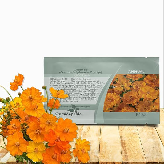 Outsidepride Orange Cosmos Sulphureus Seeds - 2000 Pcs Annual, Drought Tolerant & Pollinator Friendly, Flower Seeds for Planting w/Vibrant Double Blooms, Ideal for Landscaping & Xeriscaping