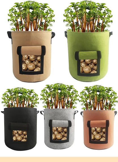 Ulalaza 3PCS Potato Grow Bags with Flap Plant Grow Bags Fabric Multi Ribbon Potato Bag Tomato Vegetable Growth Non-Woven Felt Planting Bag Transparent