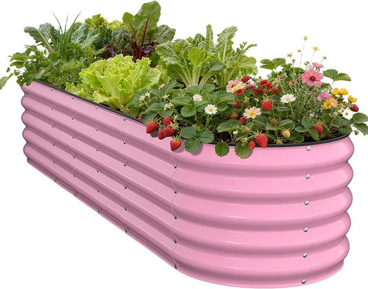 Raised Garden Bed, 8x2x1.5 FT Oval Raised Garden Beds Outdoor, 18” Raised Beds for Gardening Vegetables Flower Herb