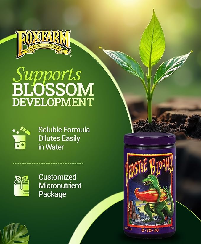FoxFarm Soluble Trio Pack - Open Sesame, Beastie Bloomz, Cha Ching - Supports Flowering, Blossom & Late-Stage Fruiting - Bloom Booster Fertilizer for Hydroponic & Conventional Growers - 3 x 1 lb